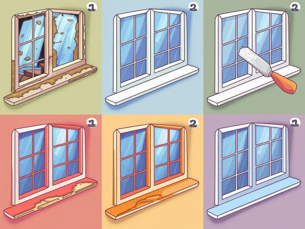 Plastikowy parapet przed i po renowacji