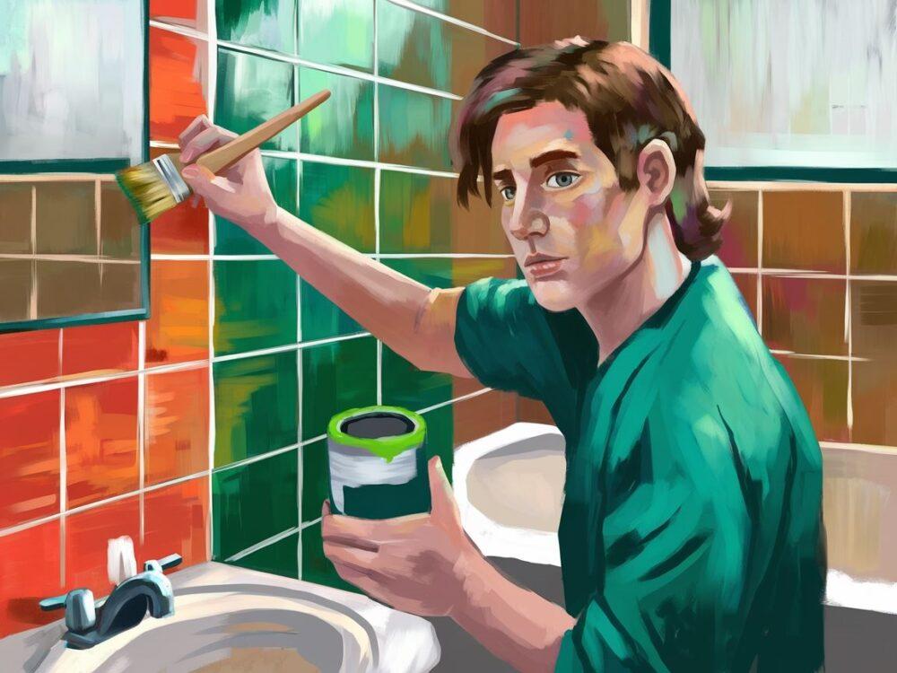 Płytki łazienkowe przed i po malowaniu