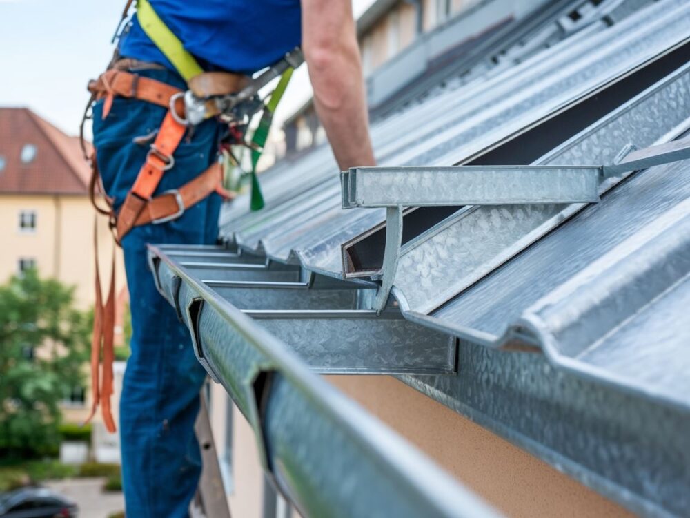 Zbliżenie na montaż rynny